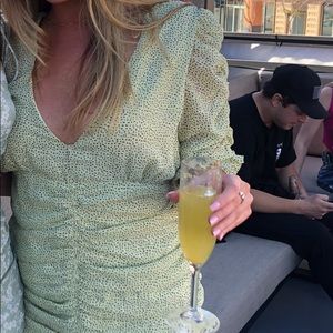 Mint green with navy polka dot dress